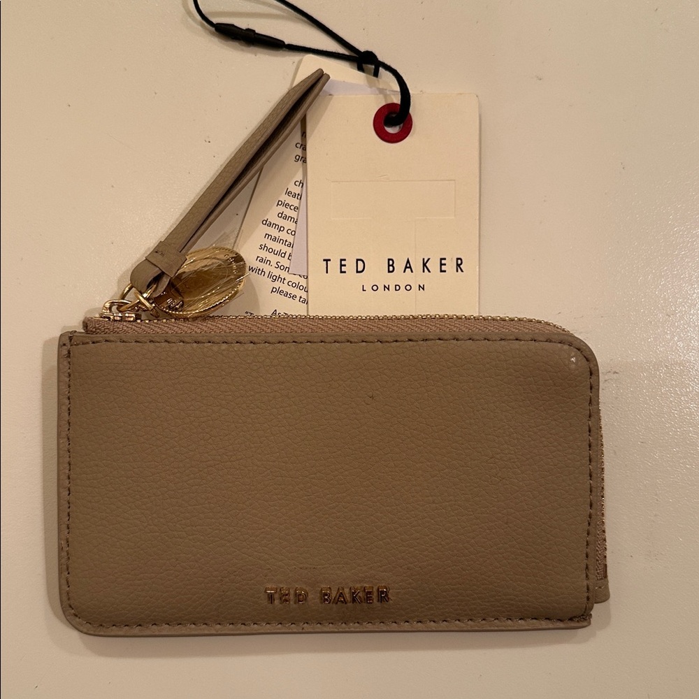 New Ted Baker Taupe Leather Zip Wallet/Card Holder.